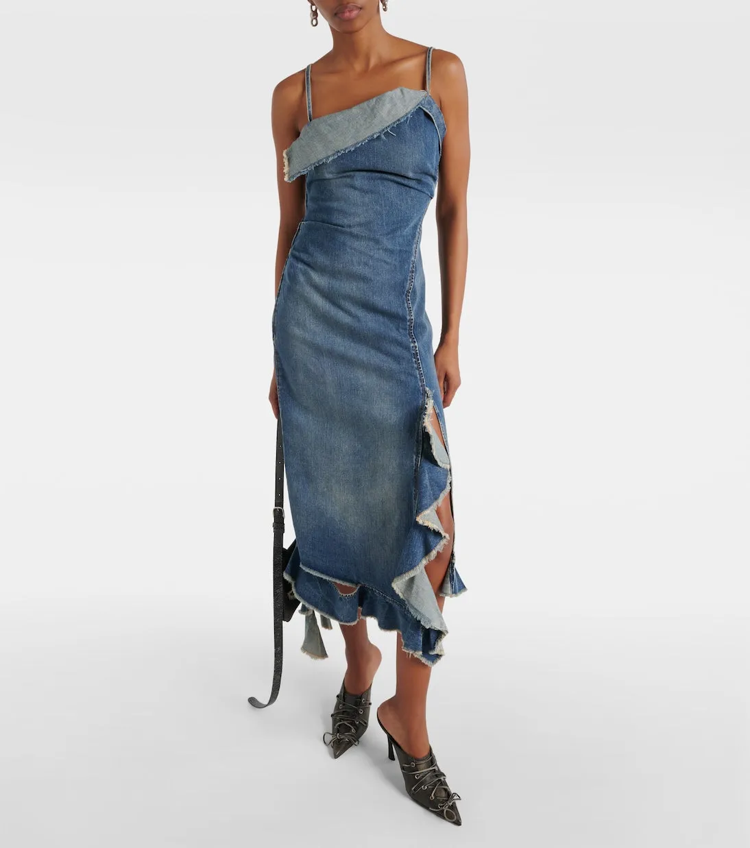 Acne Studios delouise ruffled denim midi dress, blue