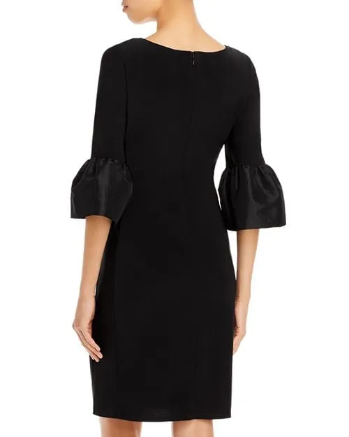 Adrianna Papell Short Knit Dress with Draped Bell Sleeves color Black