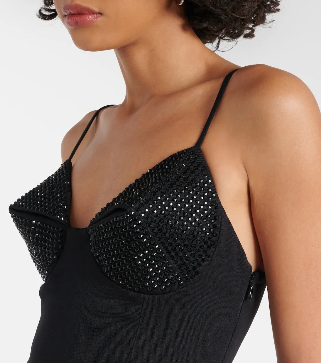 Area Crystal Mini Dress, Black