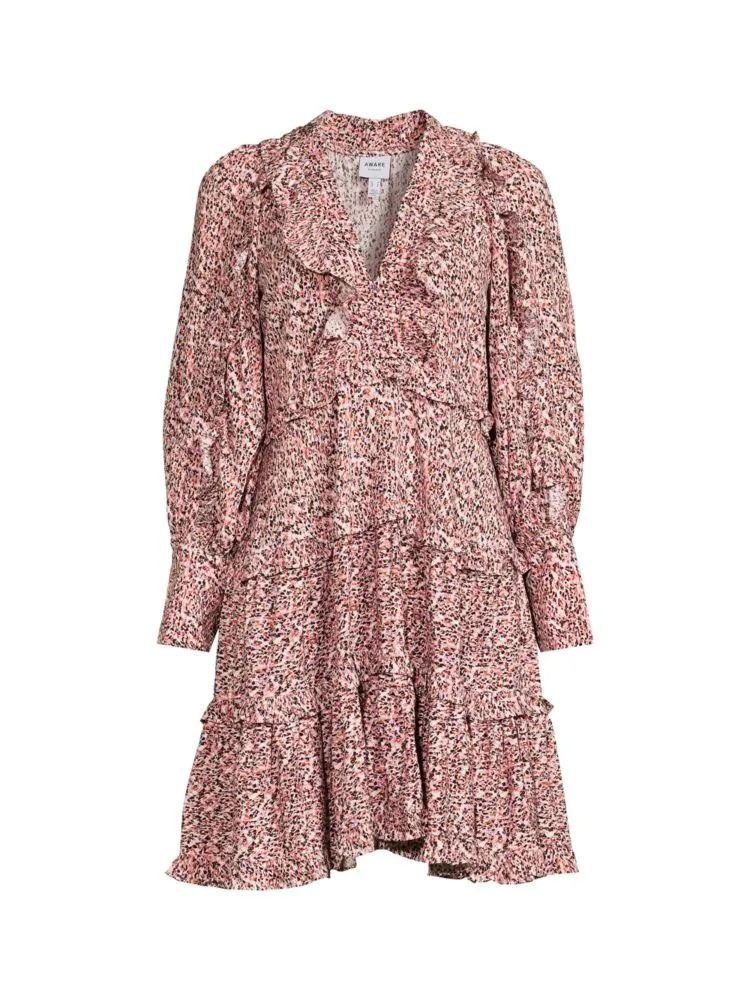 Aware By Vero Moda VmWow Print Tiered Mini Dress with Ruffles in Super Pink