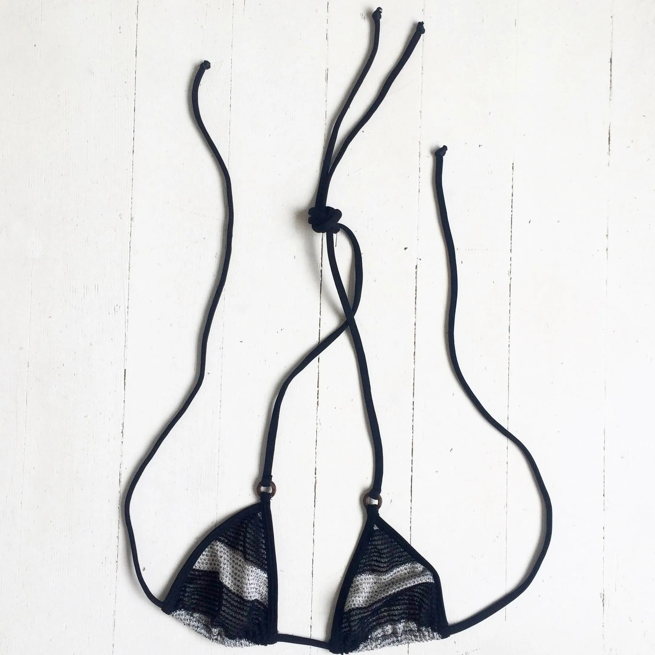 Black Stripe Mesh Triangle  Bikini Top | Sun-Thru