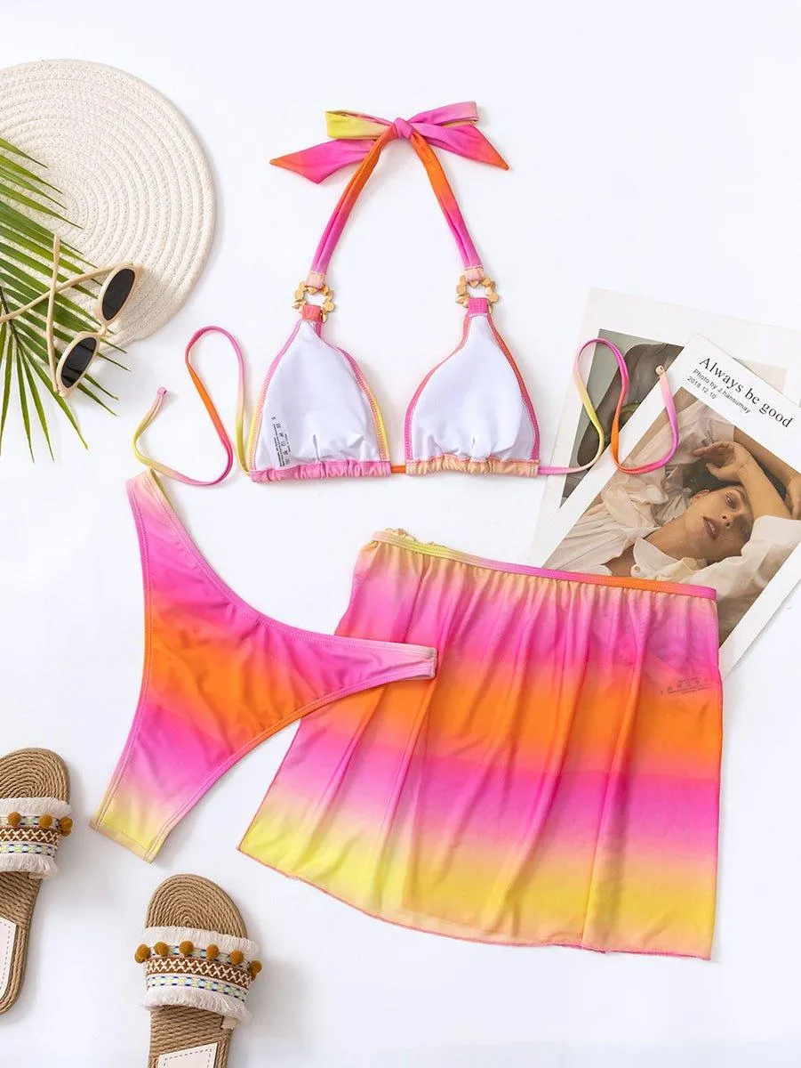 Chic Tie-Dye Bikini Set with Cover-Up - Women's Beach Swimwear Ensemble