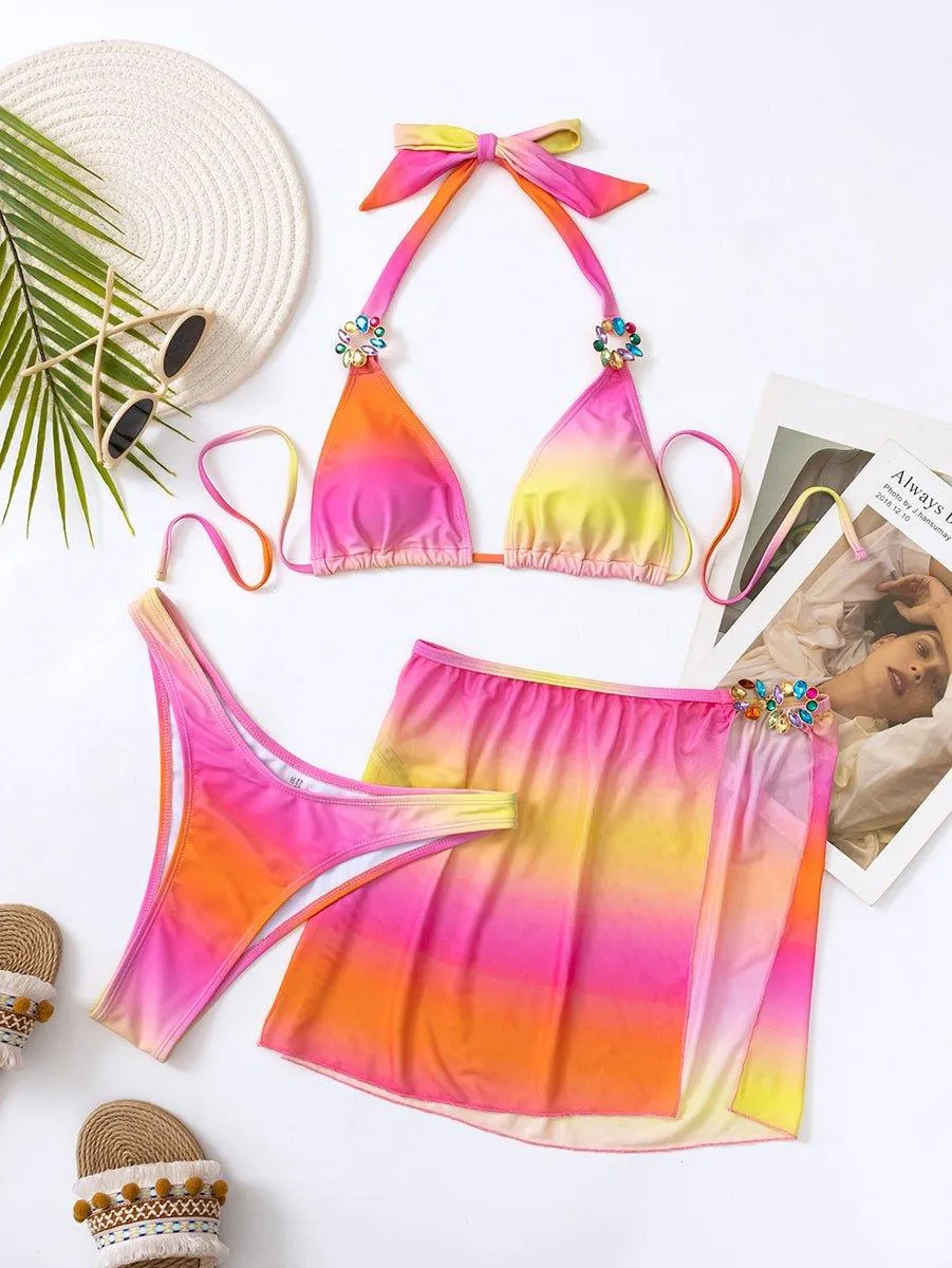 Chic Tie-Dye Bikini Set with Cover-Up - Women's Beach Swimwear Ensemble