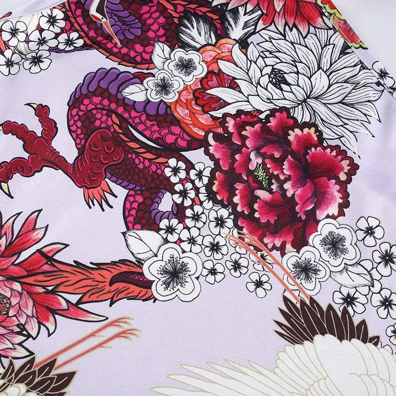 Chinese Style Dragon Halter Vintage Cheongsam Collar Streetwear Sleeveless Slim Crop Top