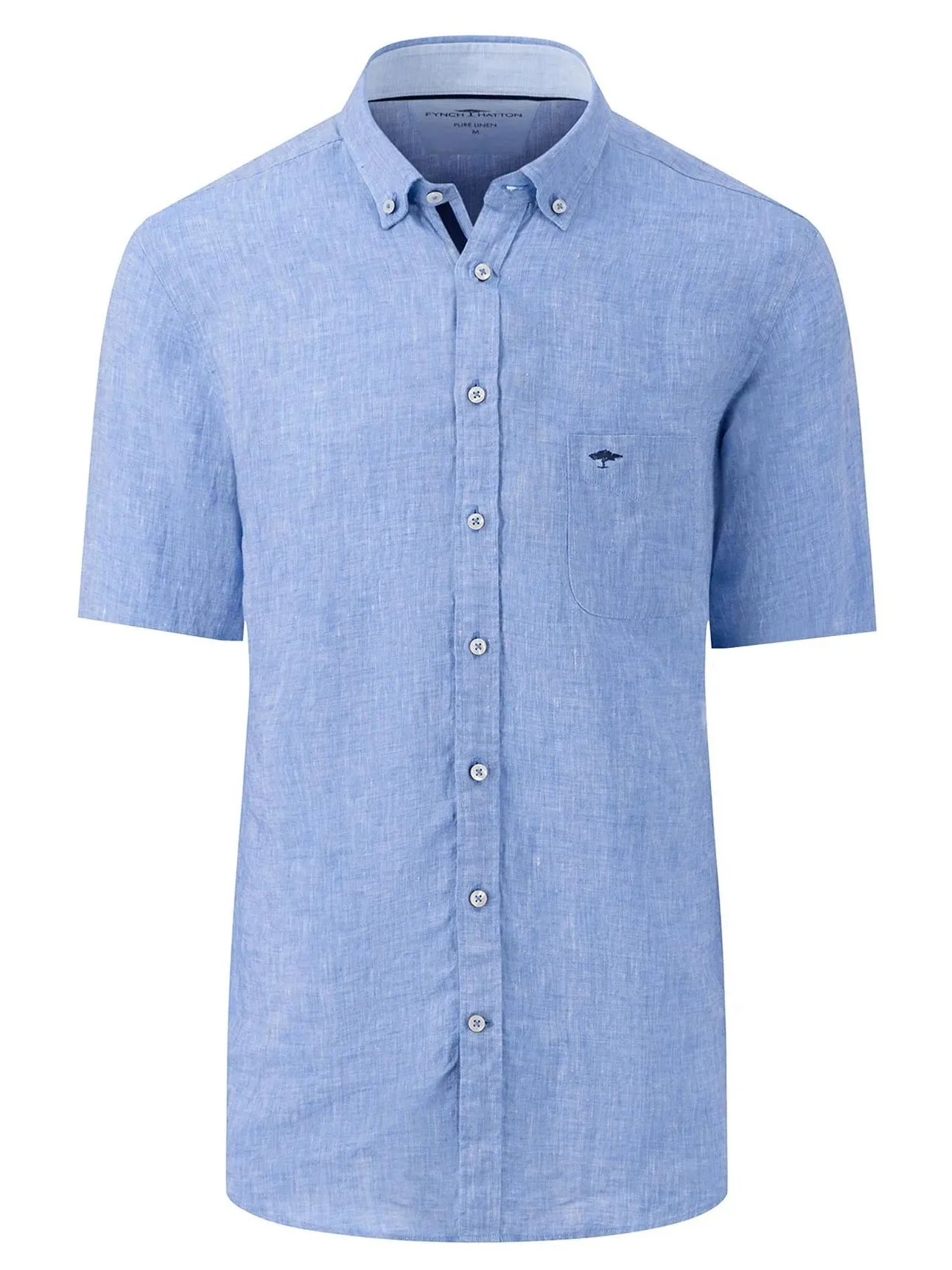 FYNCH HATTON Pure Linen Short-Sleeve Shirt - Men's – Crystal Blue