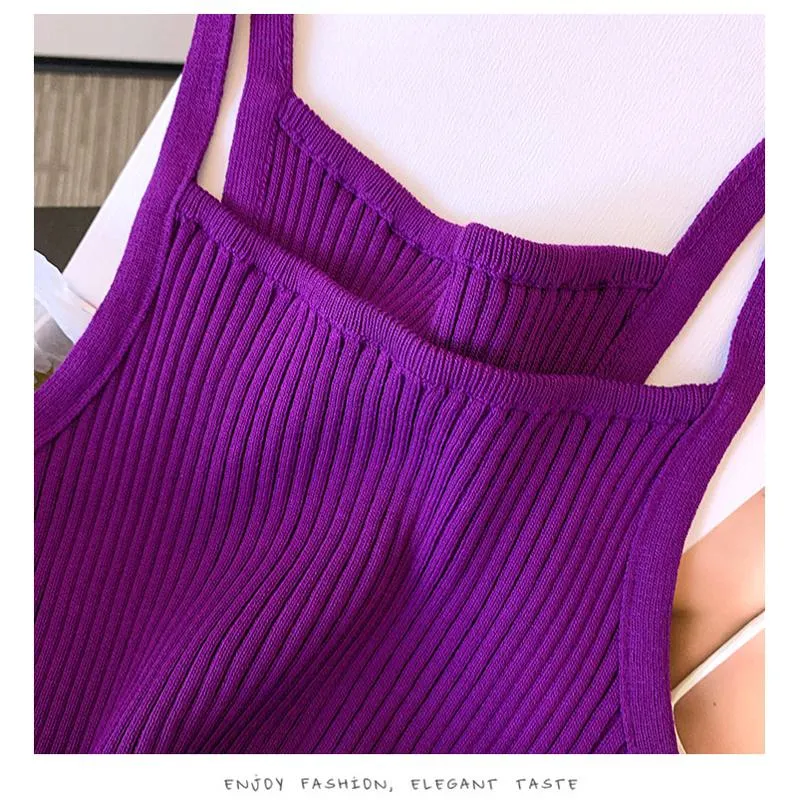 Knitted Retro Worn Outside French Style Irregular Tank Top