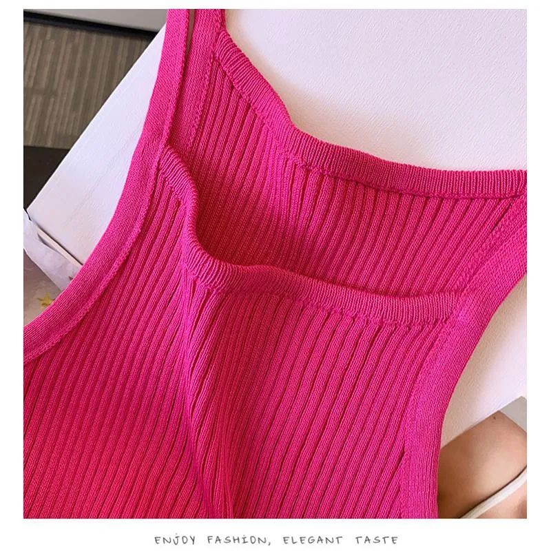 Knitted Retro Worn Outside French Style Irregular Tank Top