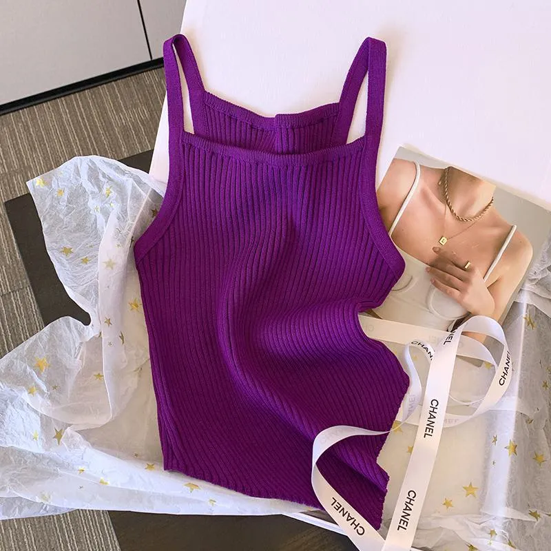 Knitted Retro Worn Outside French Style Irregular Tank Top