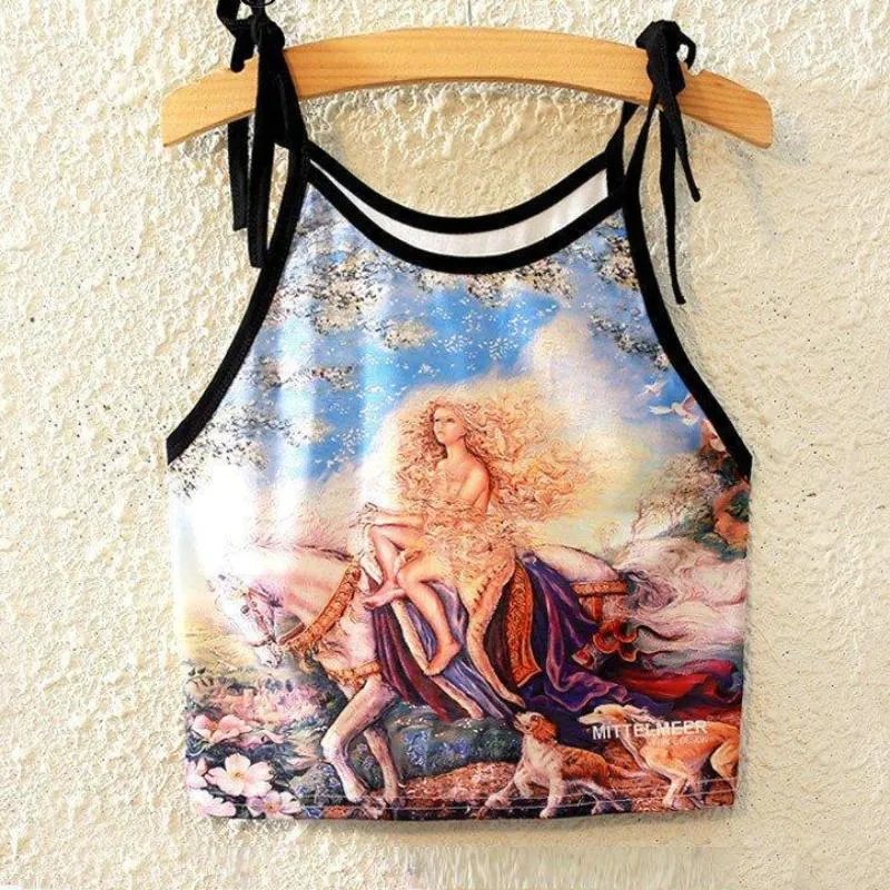 Laced Strap Printed Sleeveless Shirt