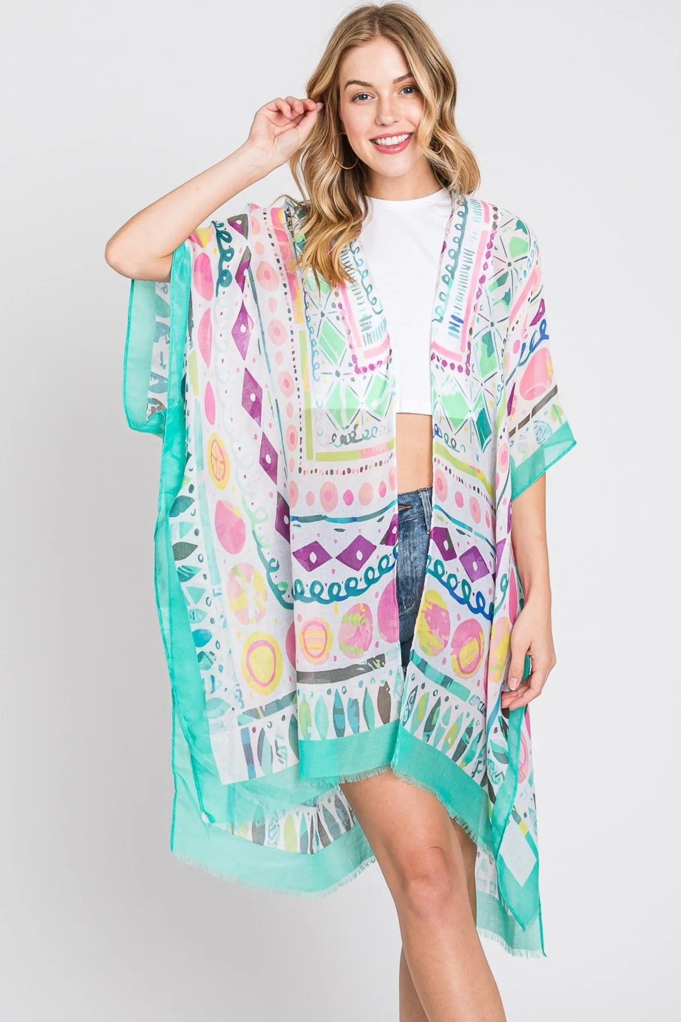 MS0350 Boho Geometric Print Kimono