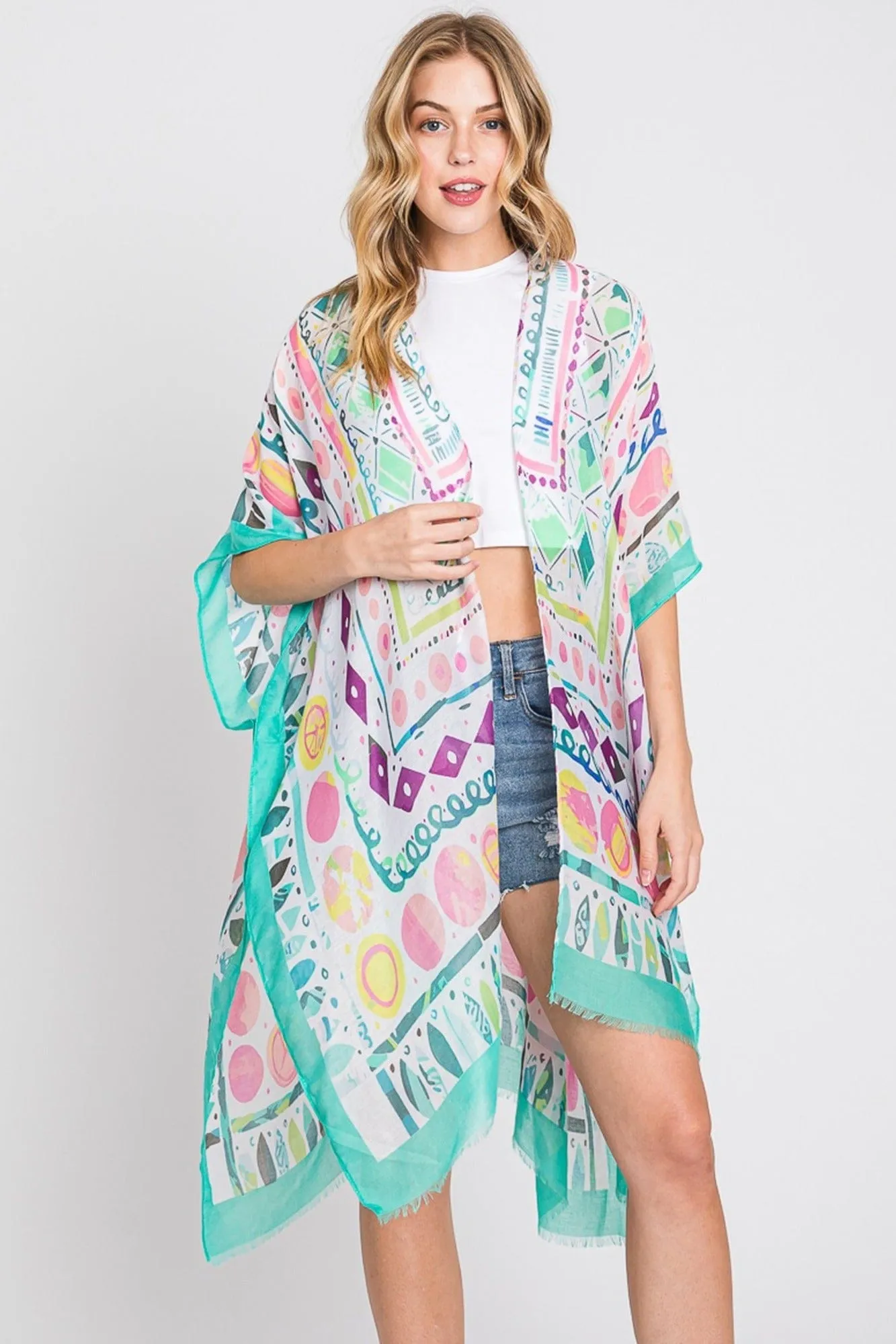 MS0350 Boho Geometric Print Kimono