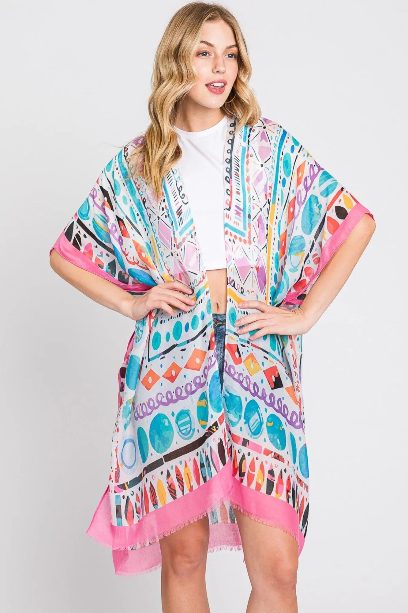 MS0350 Boho Geometric Print Kimono