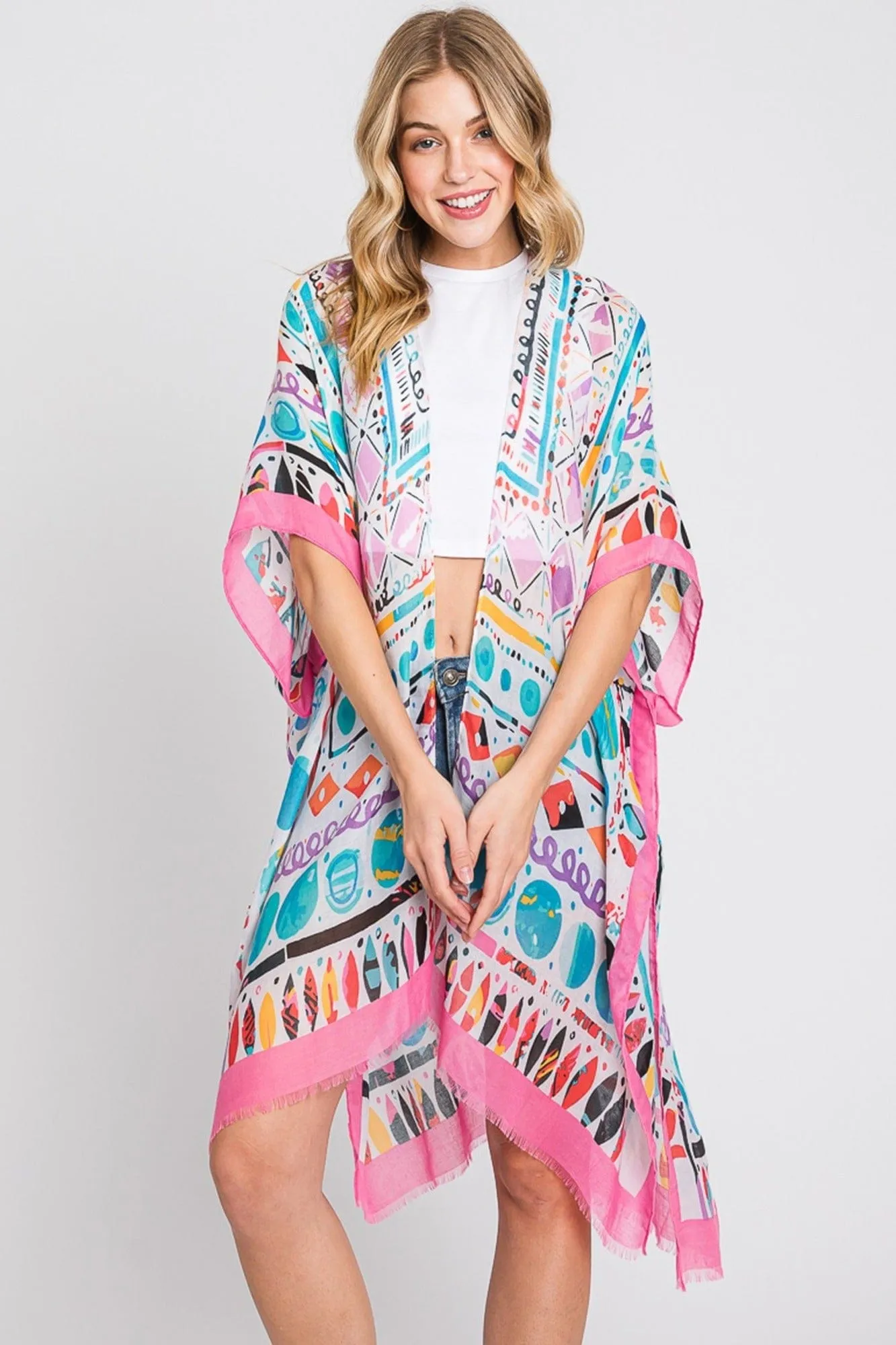 MS0350 Boho Geometric Print Kimono
