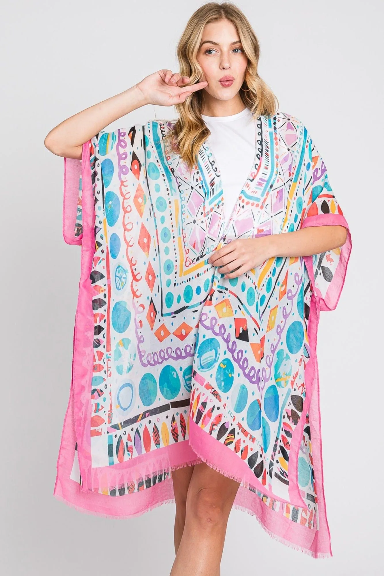 MS0350 Boho Geometric Print Kimono