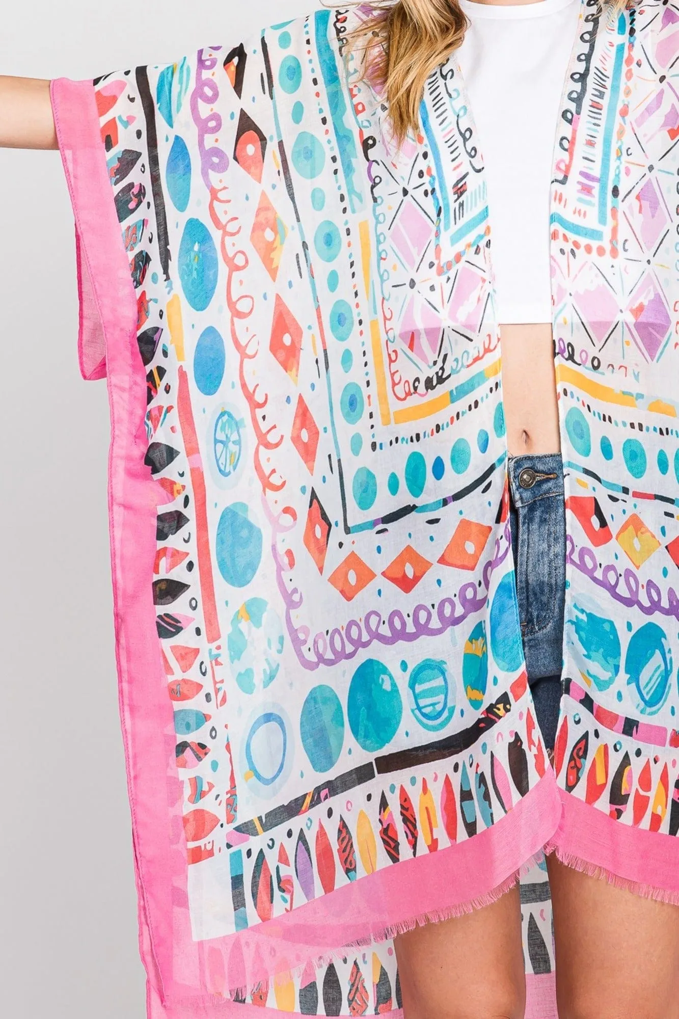 MS0350 Boho Geometric Print Kimono