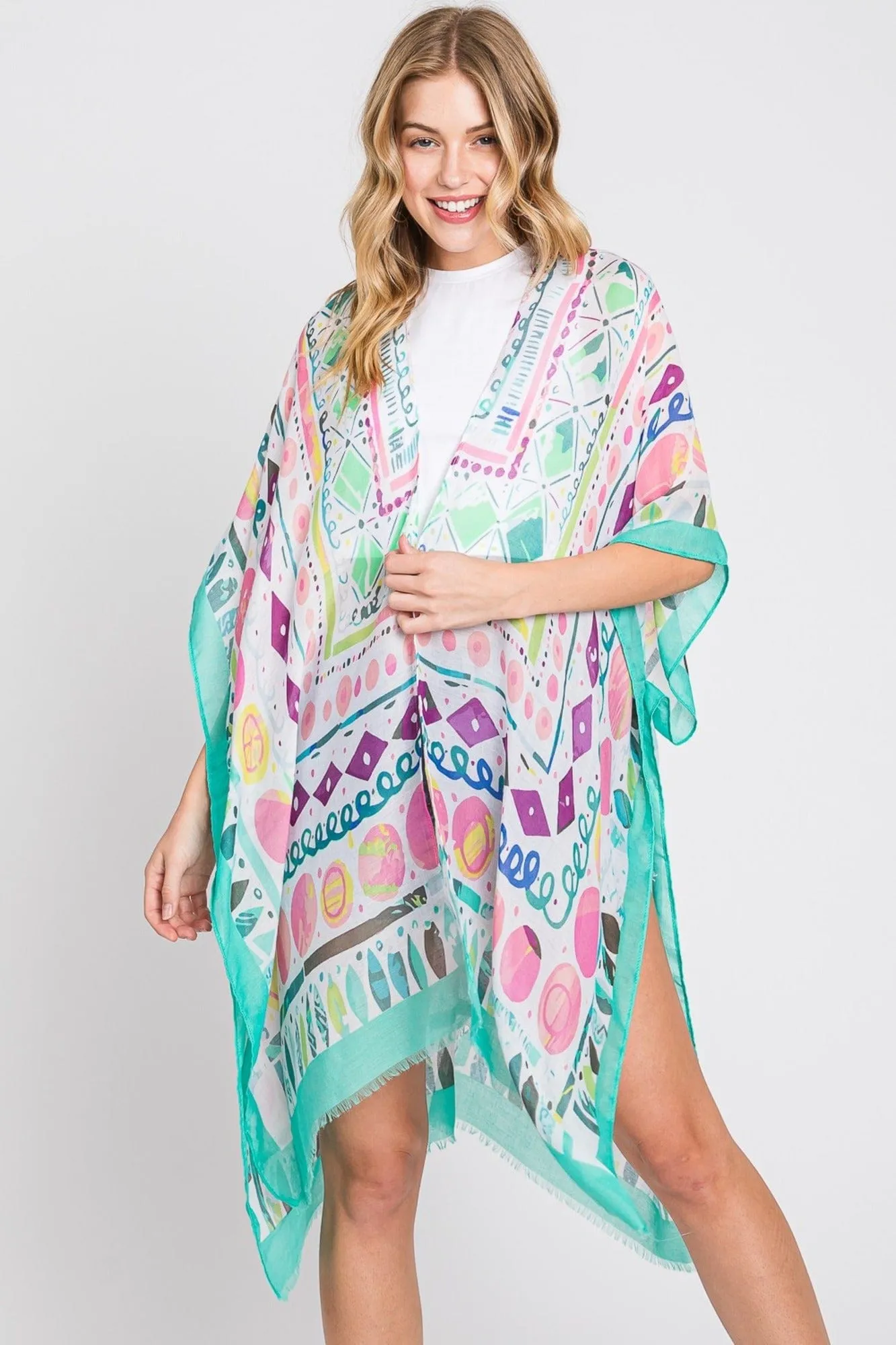 MS0350 Boho Geometric Print Kimono