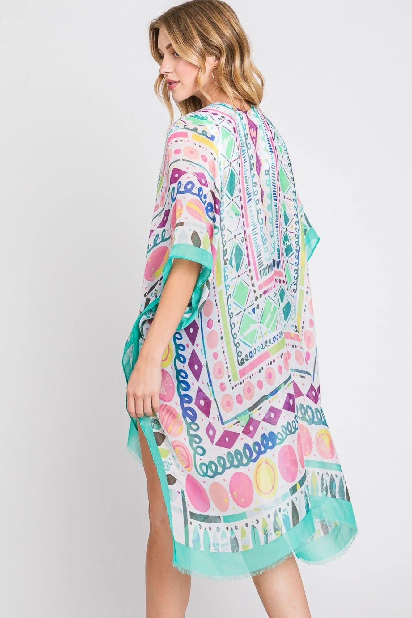 MS0350 Boho Geometric Print Kimono