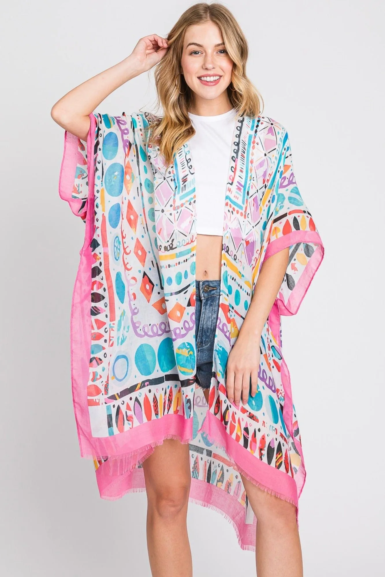 MS0350 Boho Geometric Print Kimono