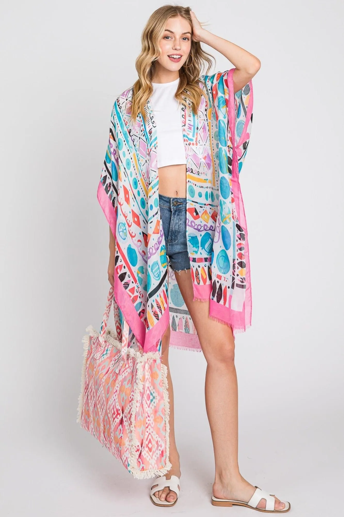 MS0350 Boho Geometric Print Kimono