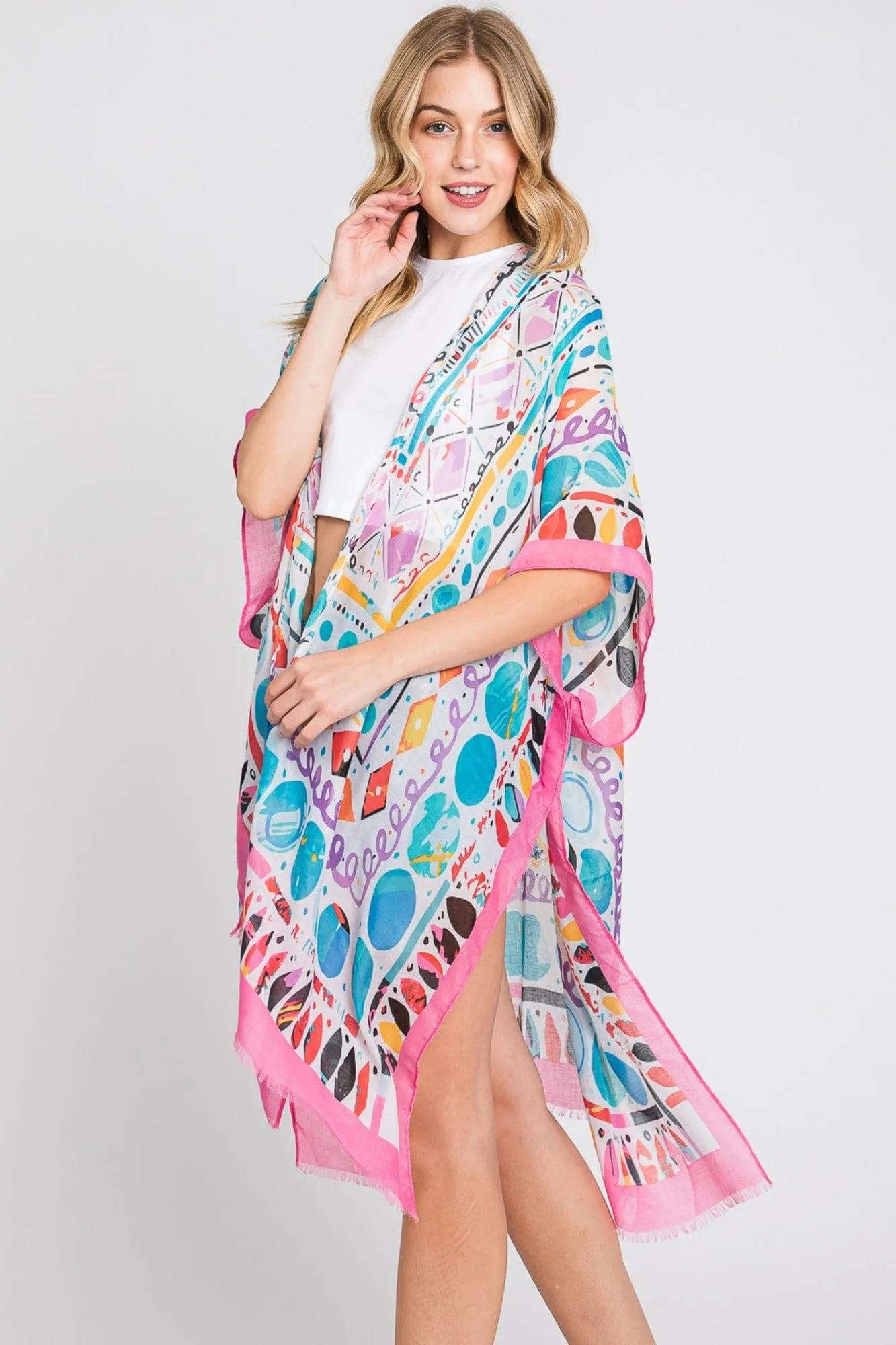 MS0350 Boho Geometric Print Kimono