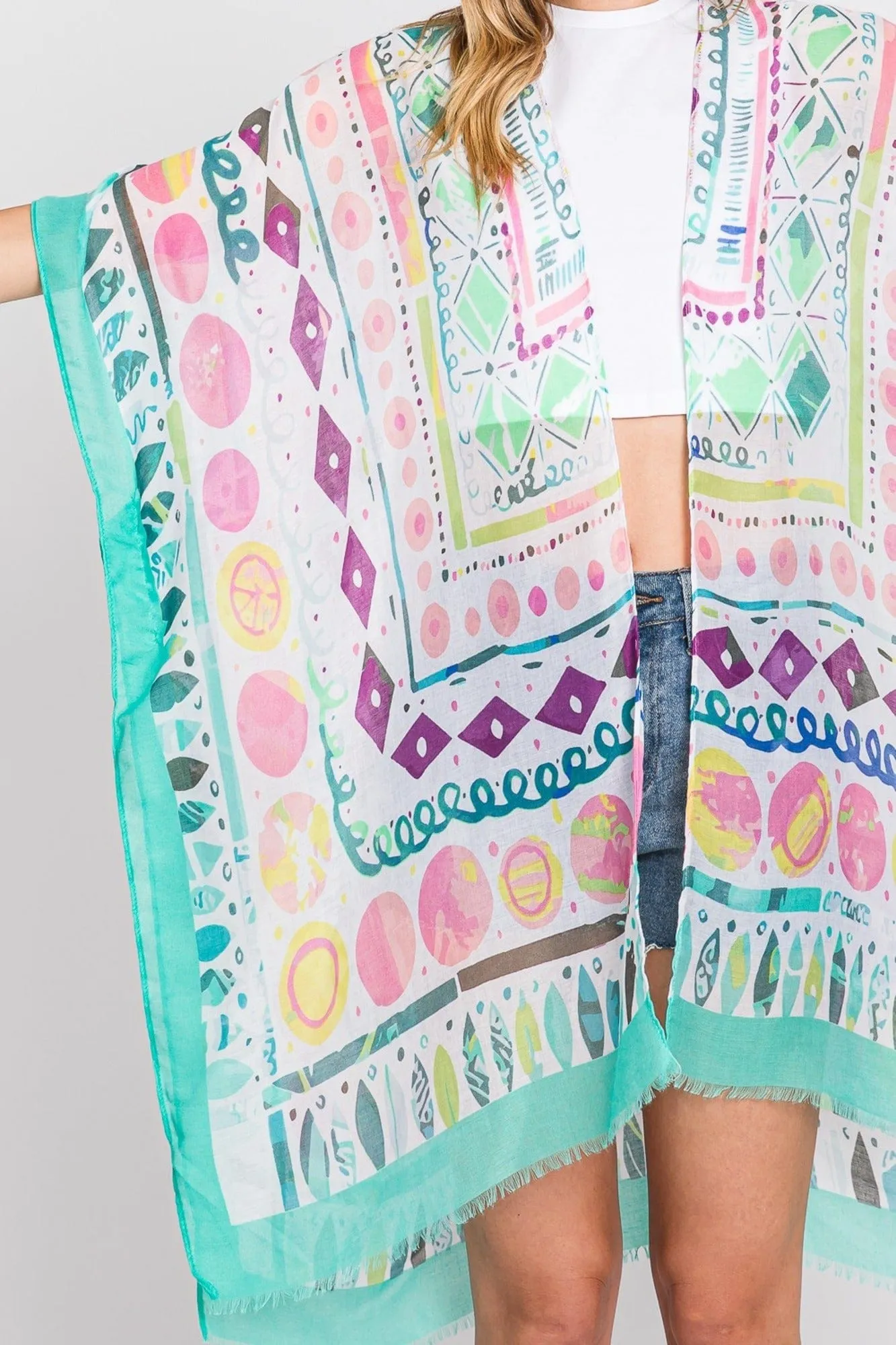 MS0350 Boho Geometric Print Kimono