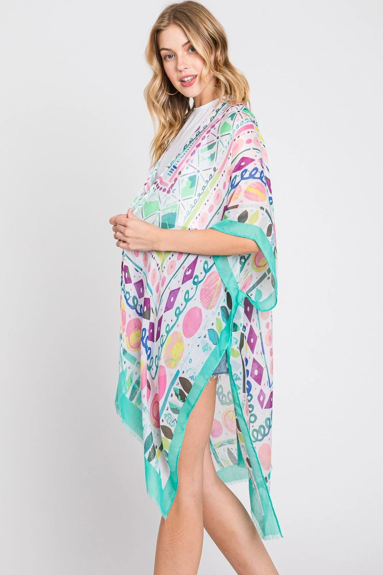 MS0350 Boho Geometric Print Kimono