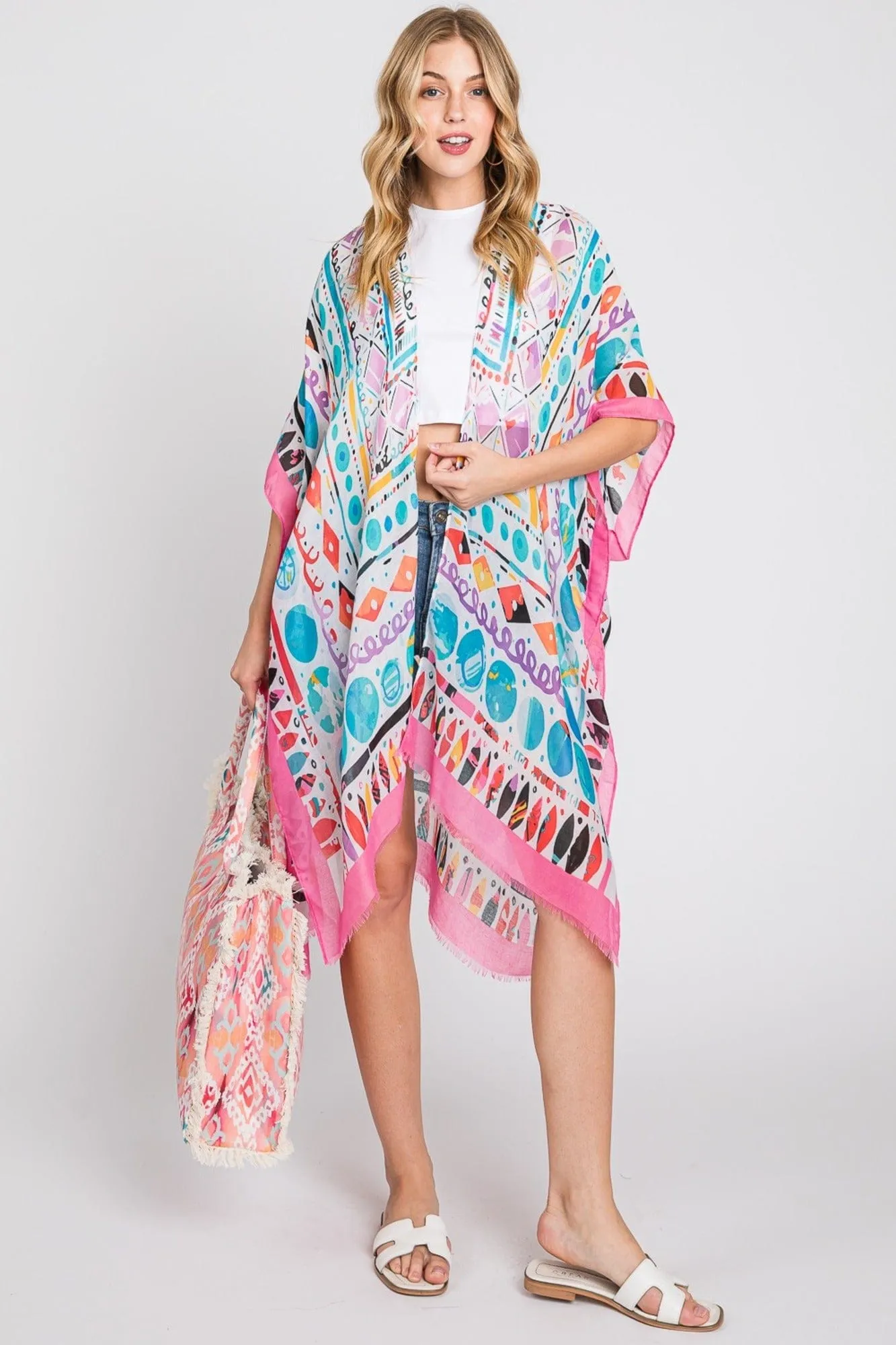 MS0350 Boho Geometric Print Kimono