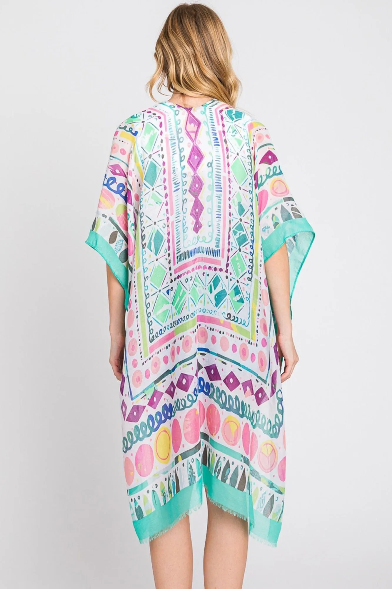 MS0350 Boho Geometric Print Kimono