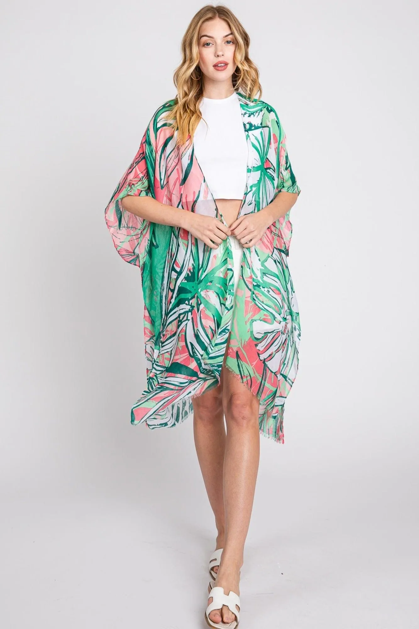 MS0351 Kinsley Tropical Leaves Kimono