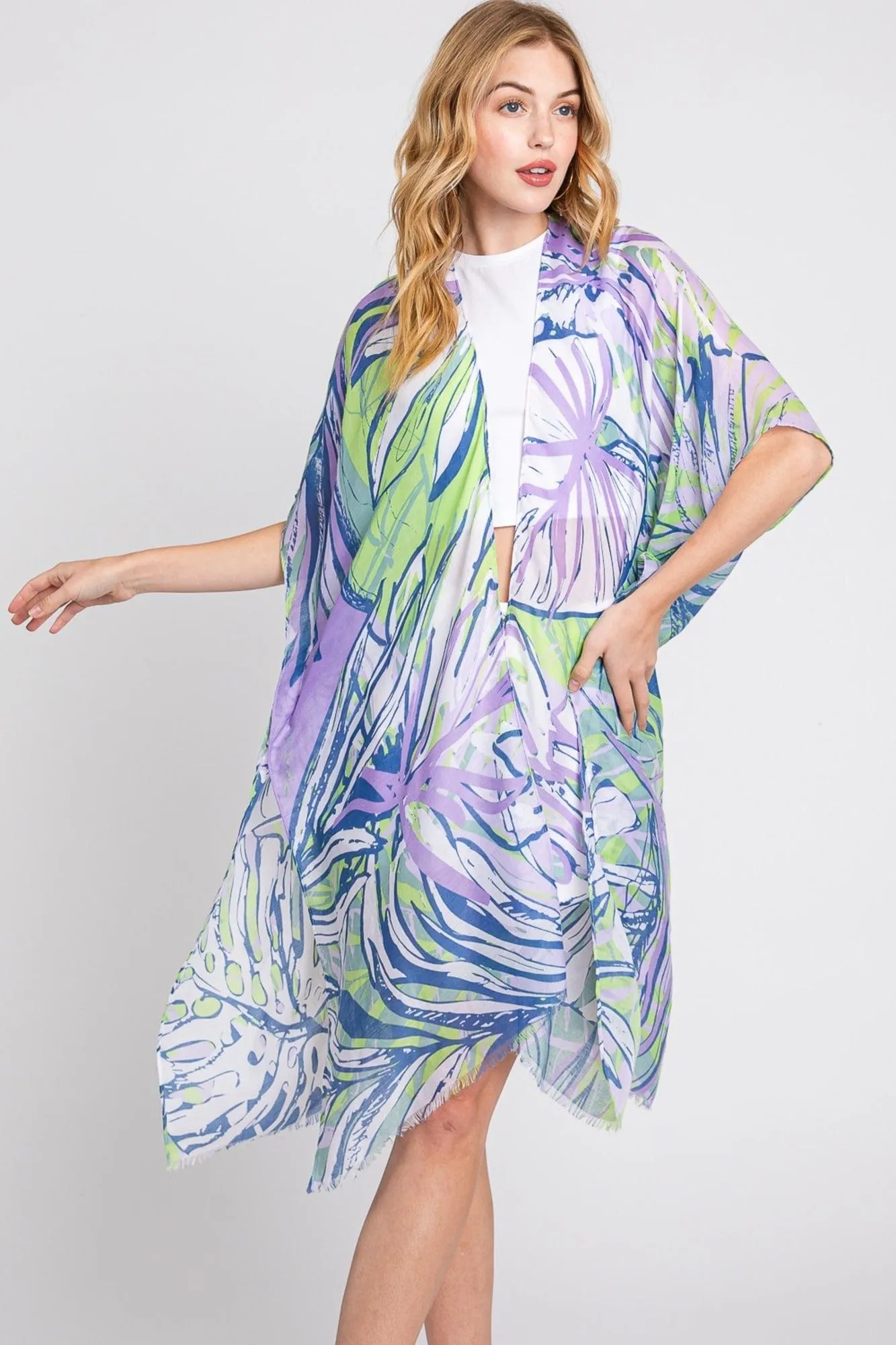 MS0351 Kinsley Tropical Leaves Kimono
