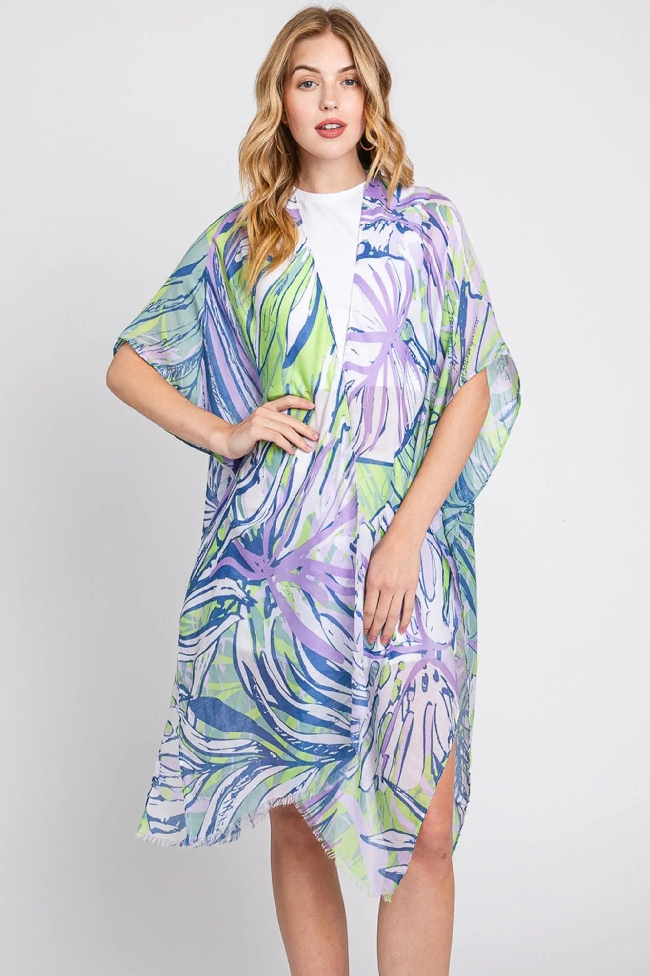 MS0351 Kinsley Tropical Leaves Kimono