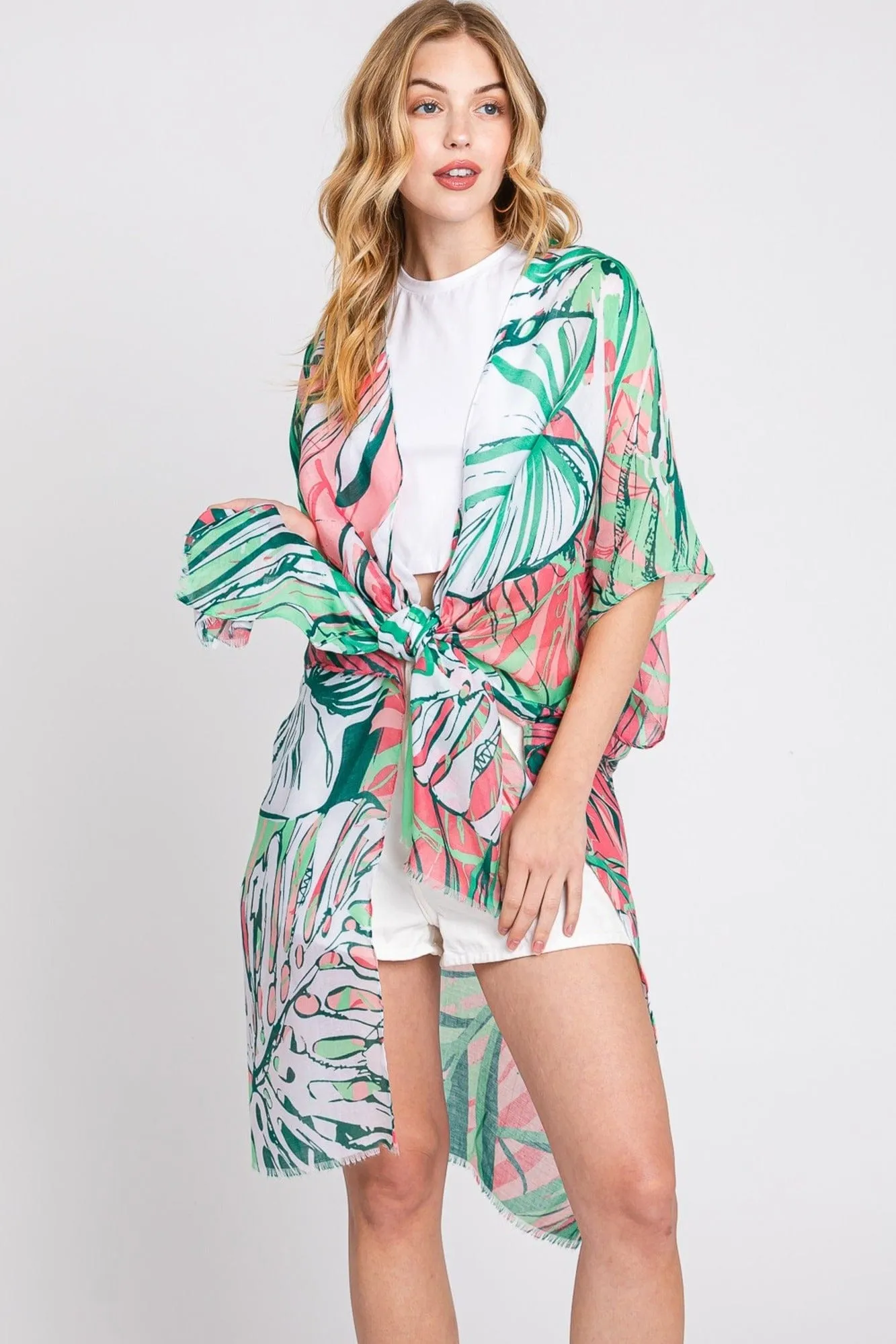 MS0351 Kinsley Tropical Leaves Kimono