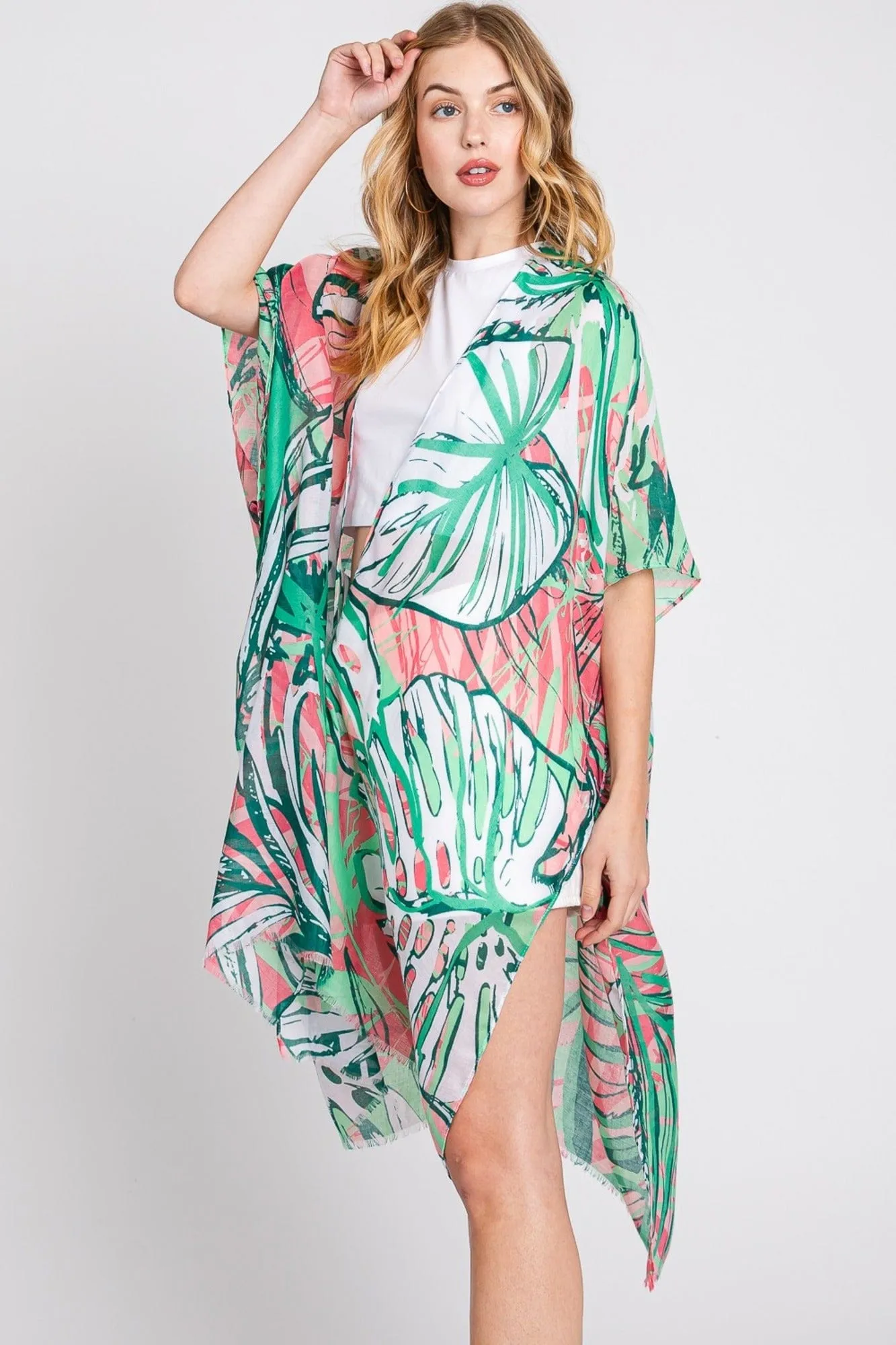 MS0351 Kinsley Tropical Leaves Kimono