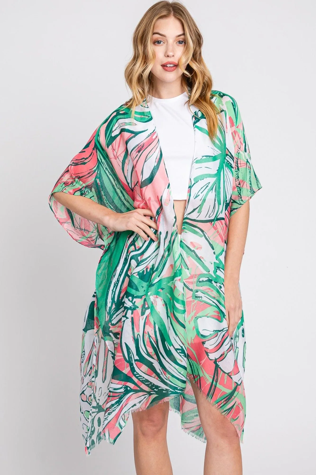 MS0351 Kinsley Tropical Leaves Kimono