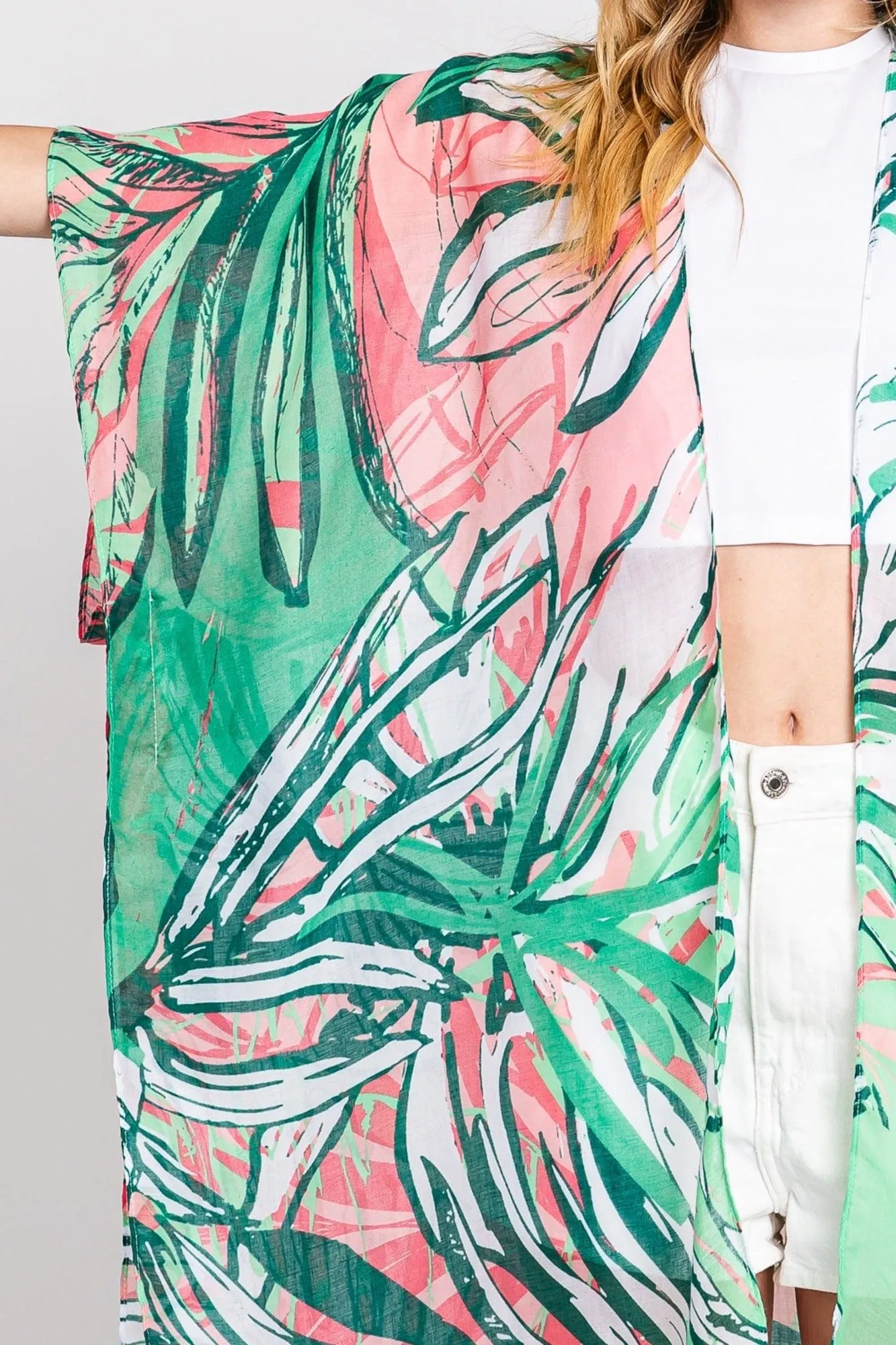 MS0351 Kinsley Tropical Leaves Kimono