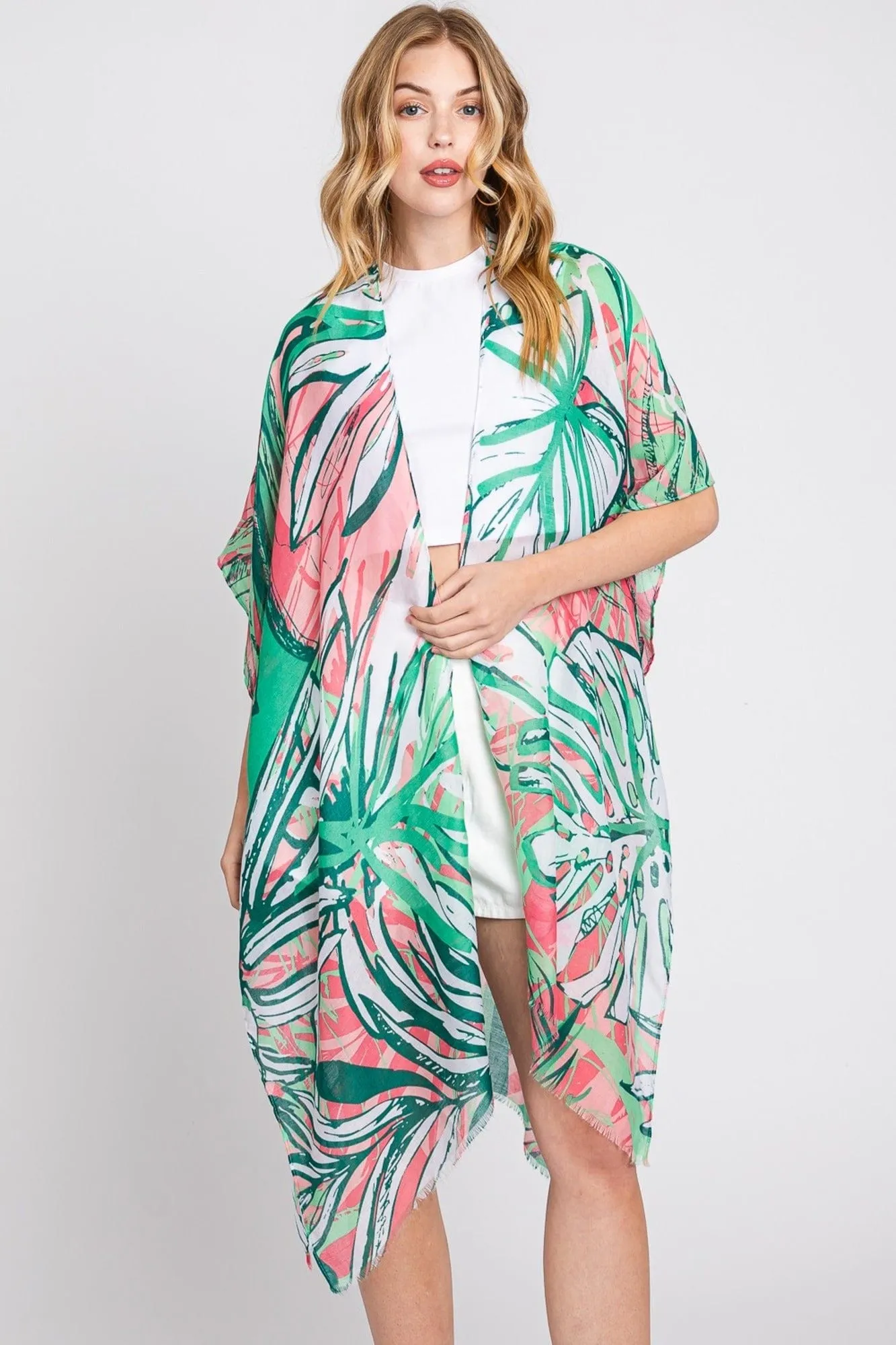 MS0351 Kinsley Tropical Leaves Kimono