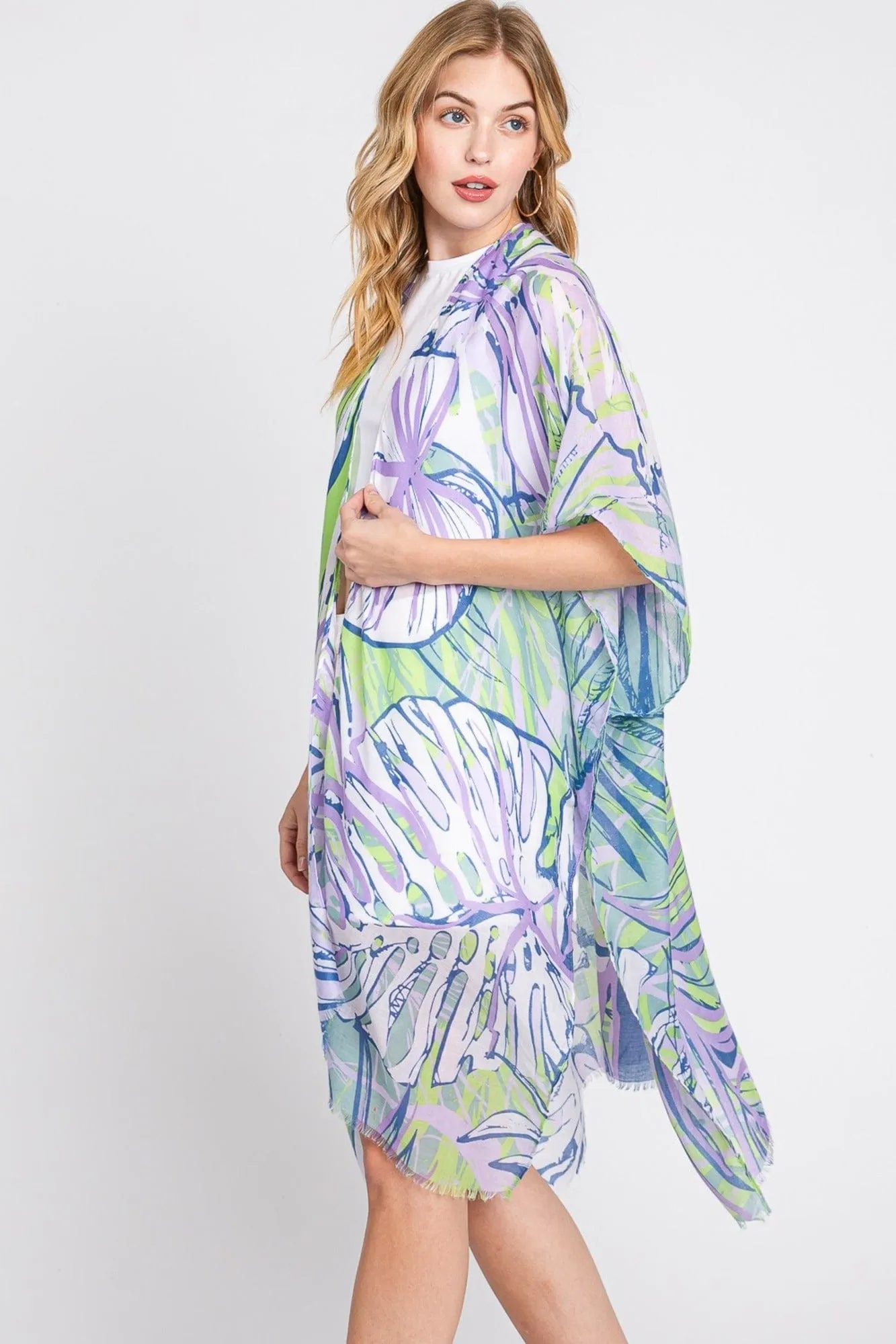 MS0351 Kinsley Tropical Leaves Kimono