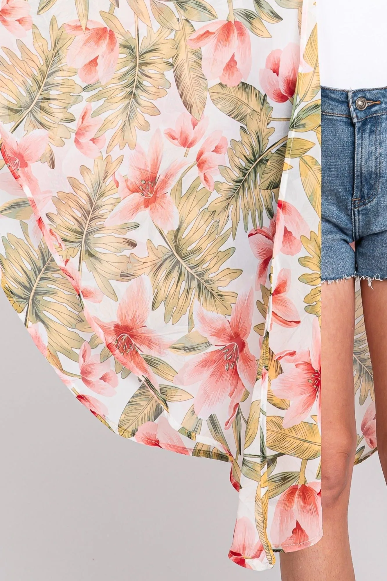 MS0366 Tropical Flower Leaves Kimono