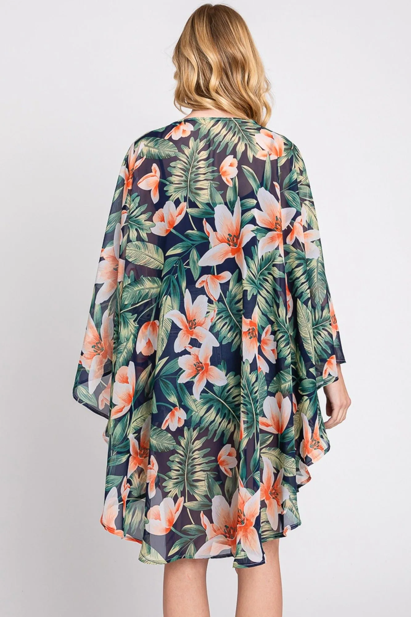 MS0366 Tropical Flower Leaves Kimono