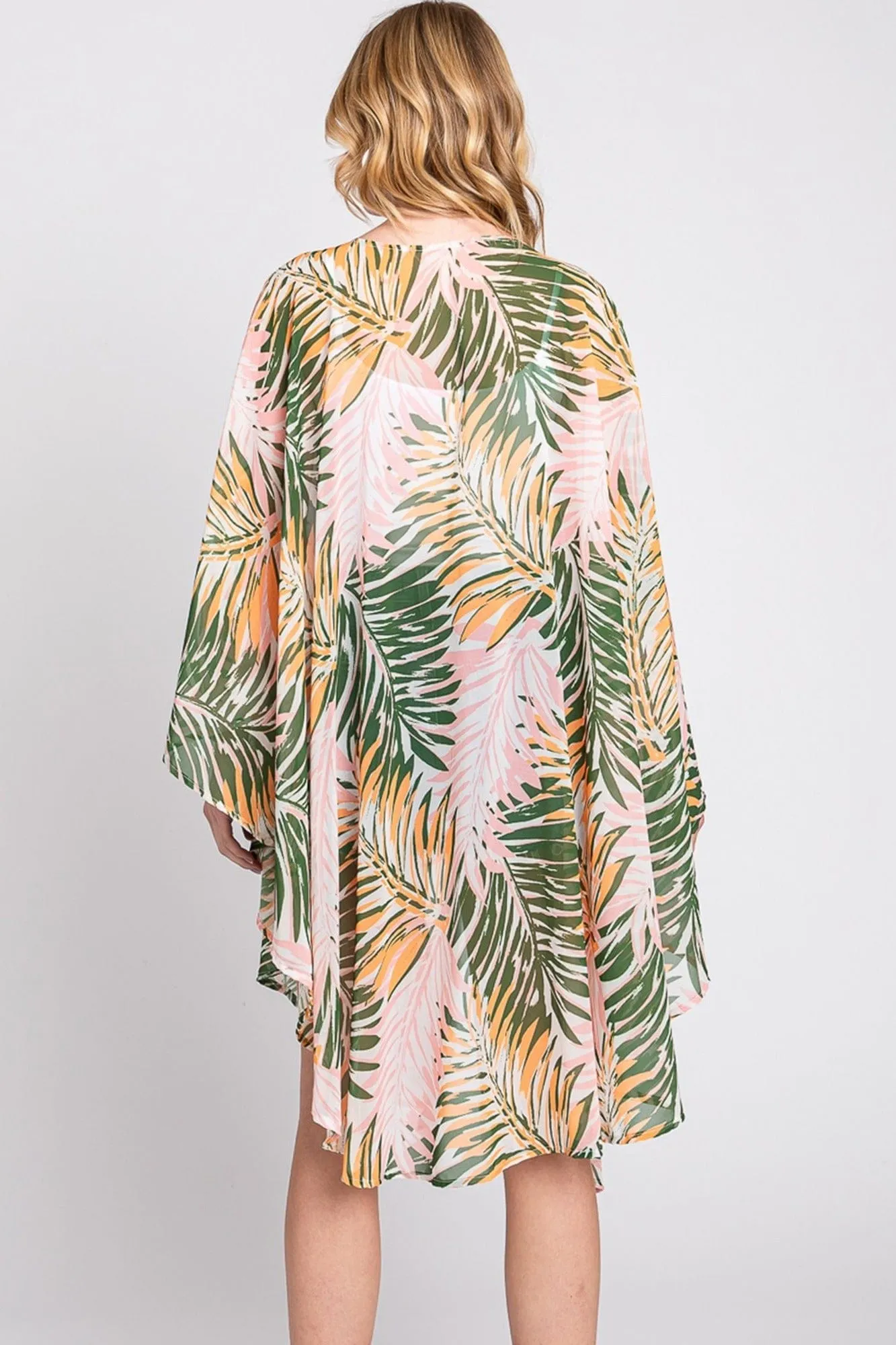MS0368 Lyla Tropical Leaves Print Kimono
