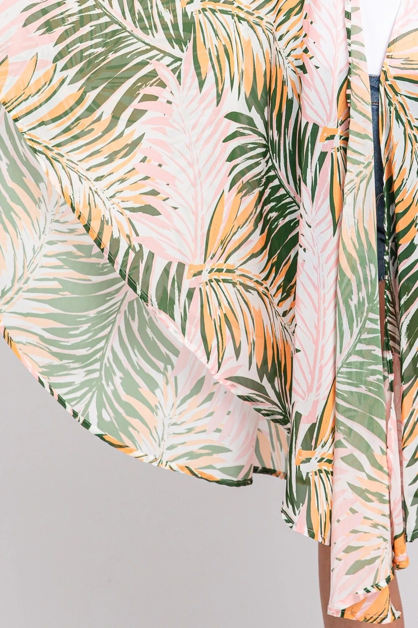 MS0368 Lyla Tropical Leaves Print Kimono