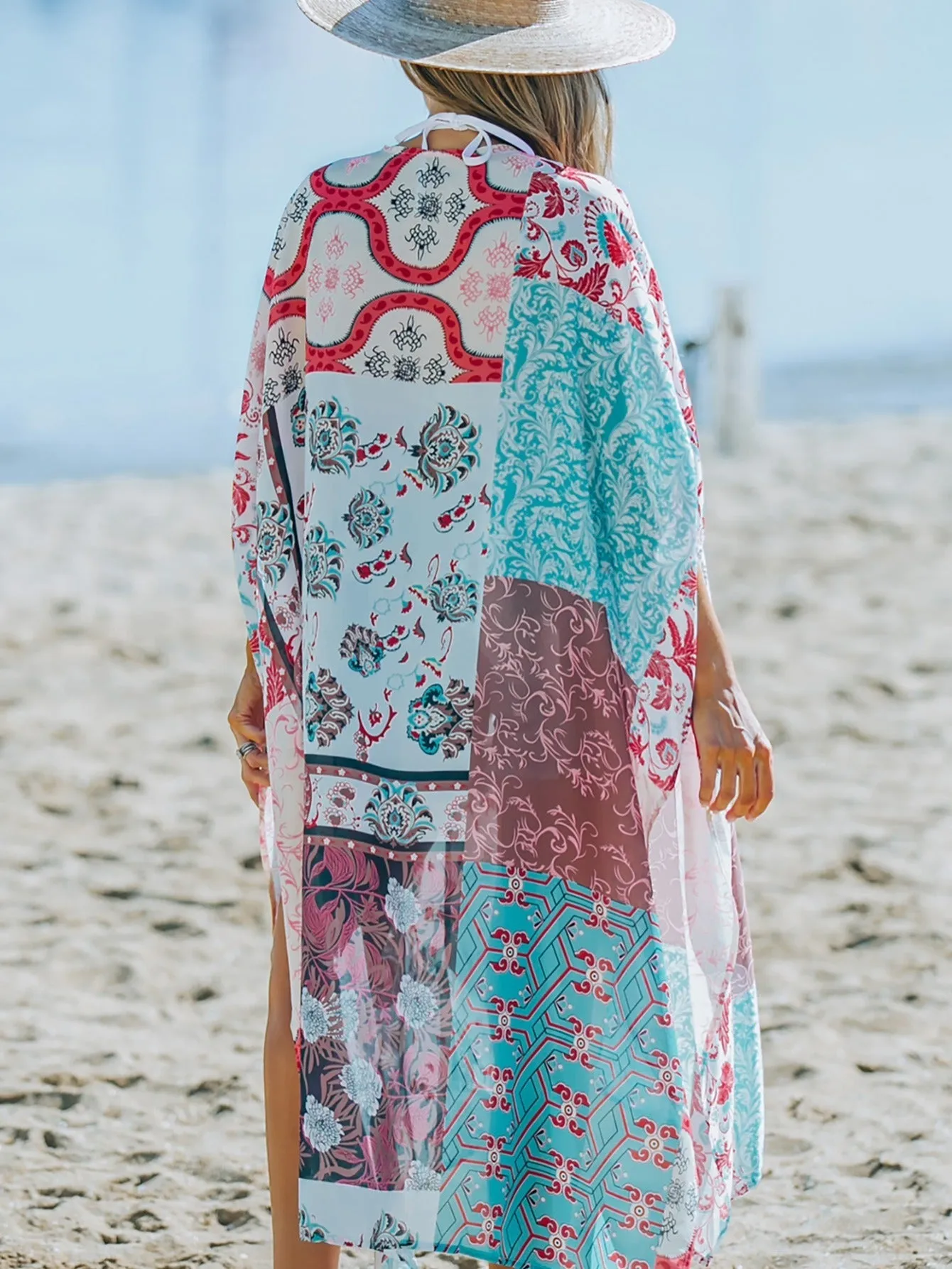 Multicolor Bohemian Floral Print Beach Kimono Casual Cover Up