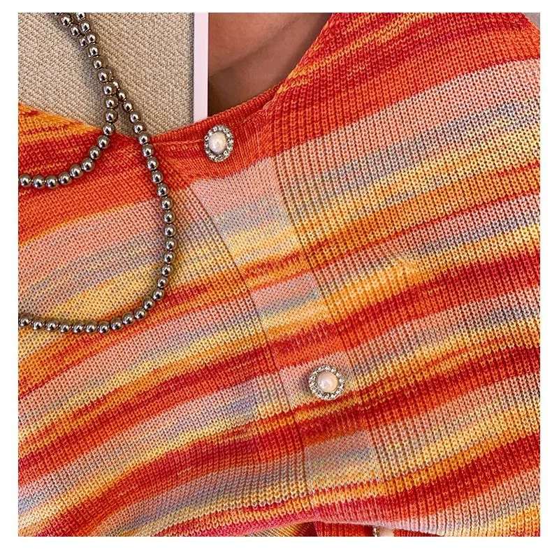 Niche Stripe Rainbow Cropped Knitted Worn Outside Tank Top