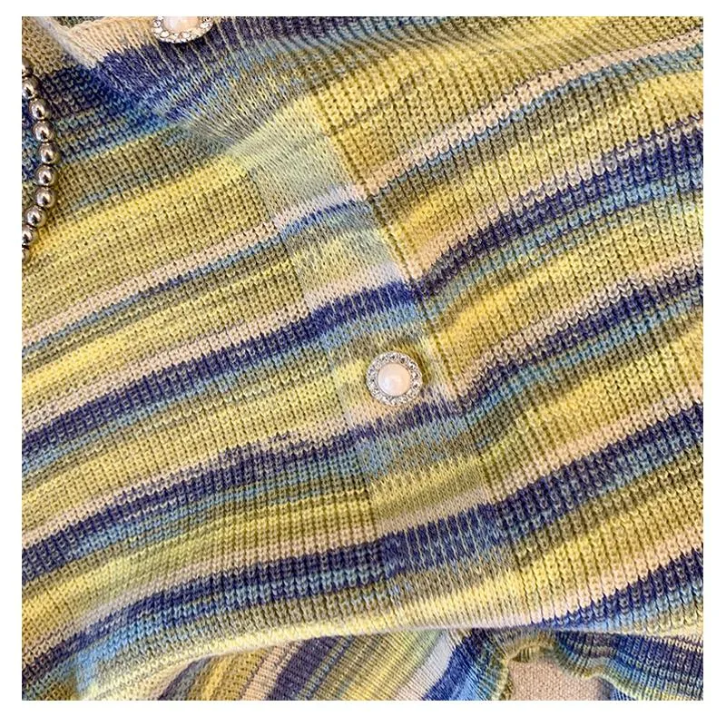 Niche Stripe Rainbow Cropped Knitted Worn Outside Tank Top