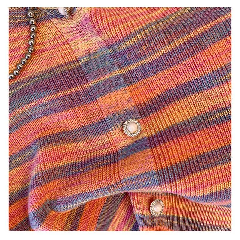 Niche Stripe Rainbow Cropped Knitted Worn Outside Tank Top