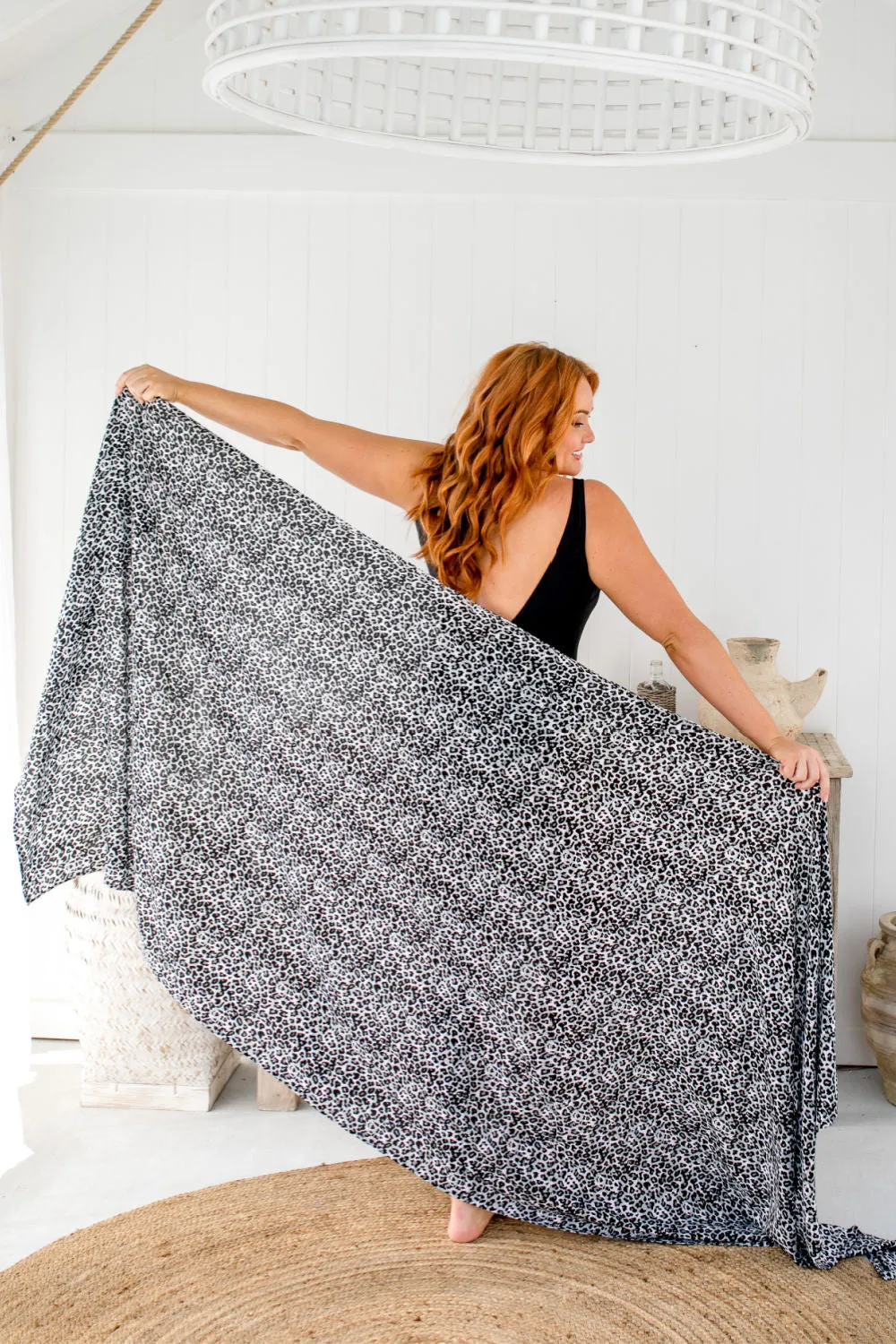 Sarong - Leopard Print - Black Grey & White