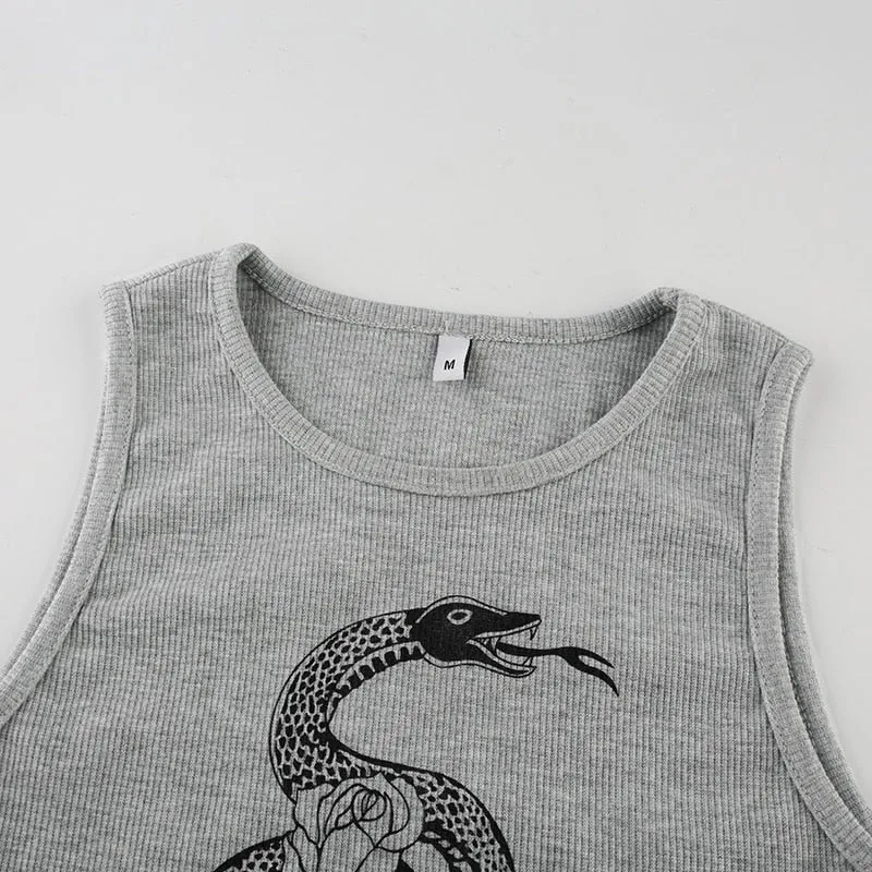 Snake Pattern Sexy Bralette Crop Top Skinny Slim Party Tank Tops Sleeveless