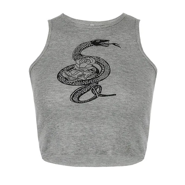 Snake Pattern Sexy Bralette Crop Top Skinny Slim Party Tank Tops Sleeveless
