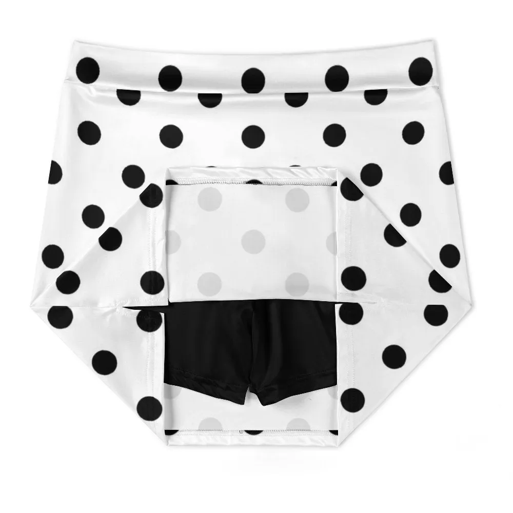 White With Black Polka Dots Athletic A-Line Skirt With Pocket Solid Shorts