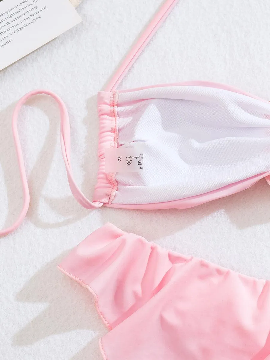 Women's Pink 3D Flowers Bikini Set | Sexy Two-Piece Swimwear